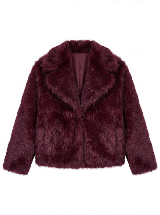 Faux Fur Jacket - Wine