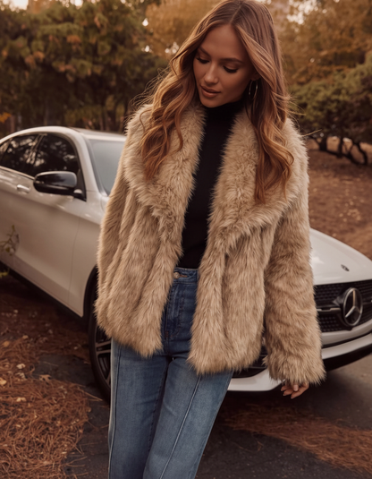 Faux Fur Jacket - Neutral Latte
