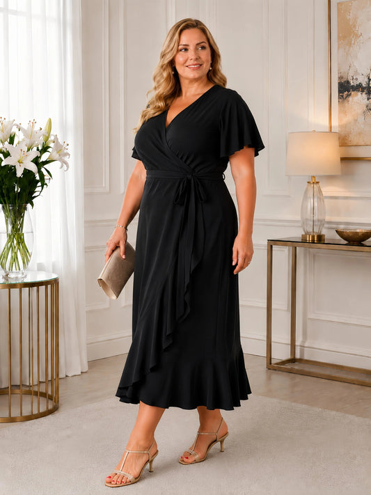 Aria Wrap Stretch Dress - Black