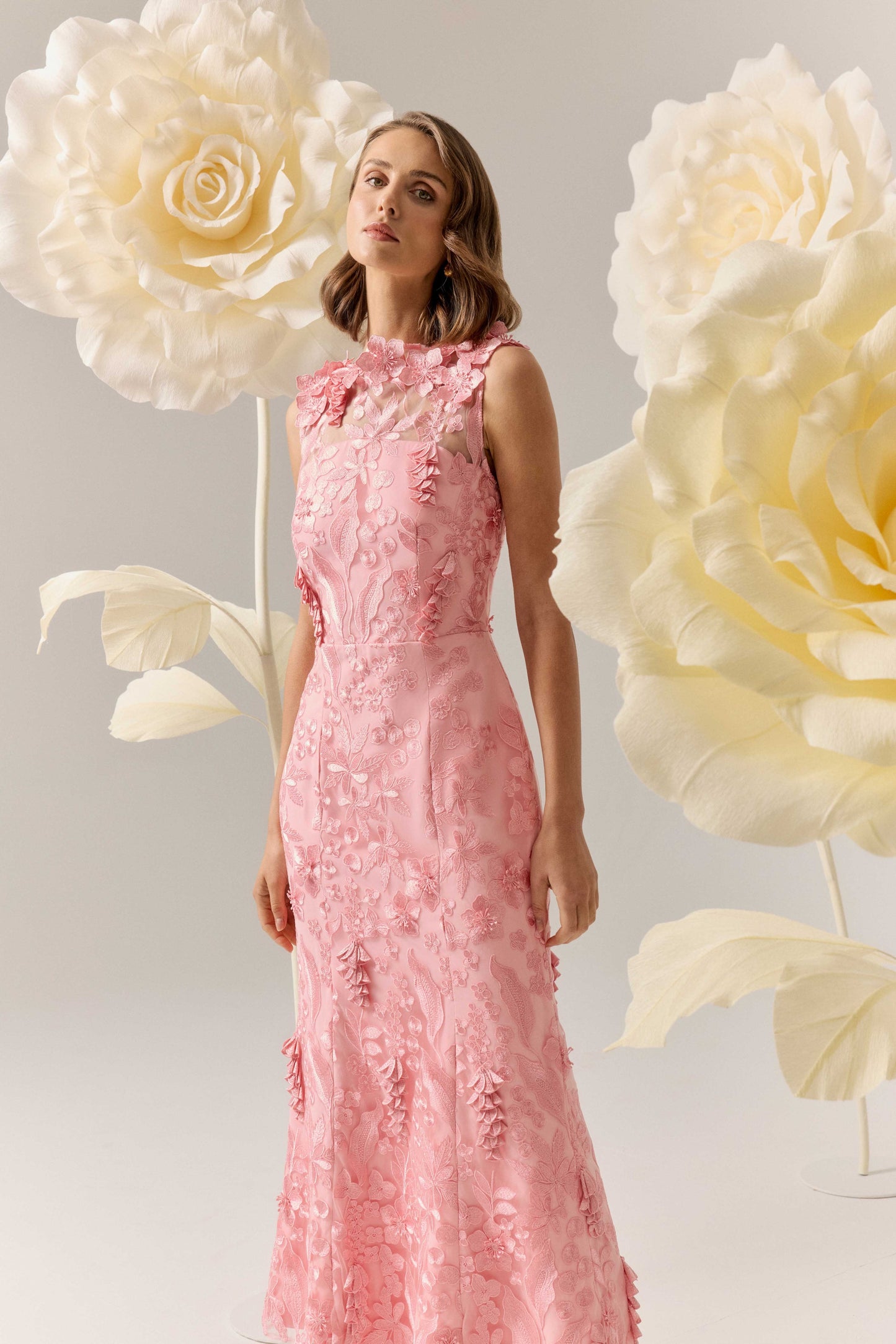 Elliatt Monique High Neck Floral Gown - Pink