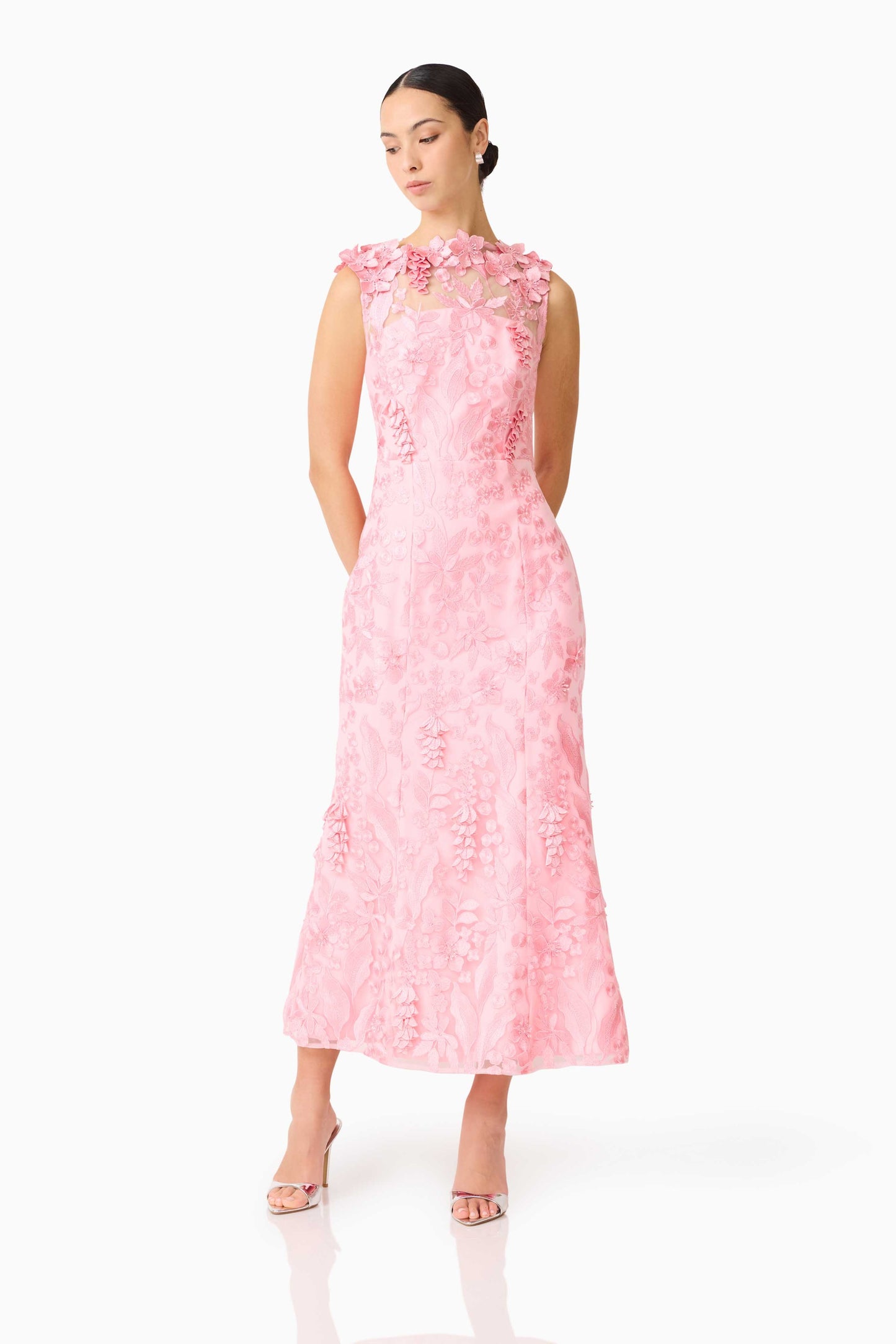 Elliatt Monique High Neck Floral Gown - Pink