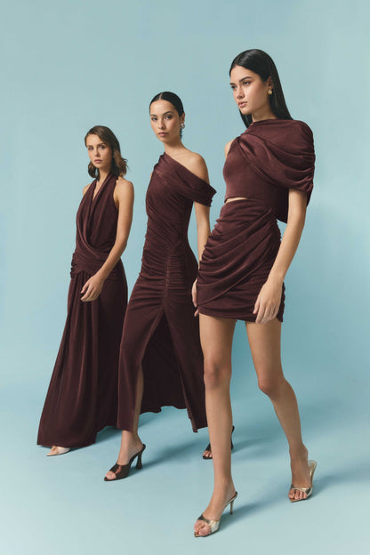Elliatt Simone One Shoulder Maxi Dress - Chocolate