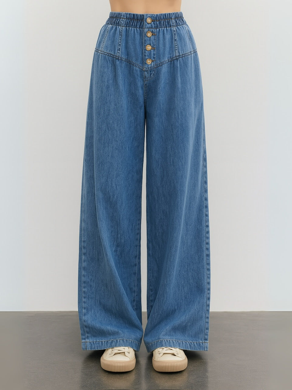 Marley Wide Leg Pant - Mid Wash Blue