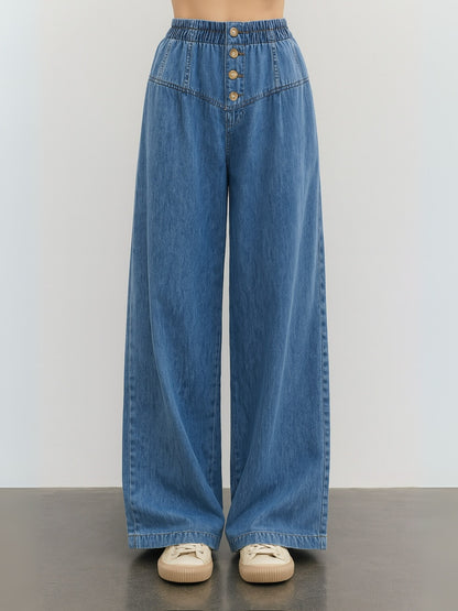 Marley Wide Leg Pant - Mid Wash Blue