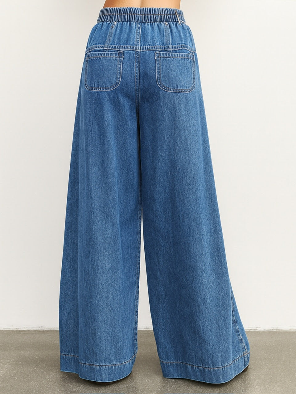 Marley Wide Leg Pant - Mid Wash Blue
