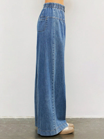 Marley Wide Leg Pant - Mid Wash Blue
