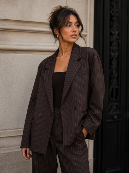 Pinstripe Lined Blazer - Chocolate