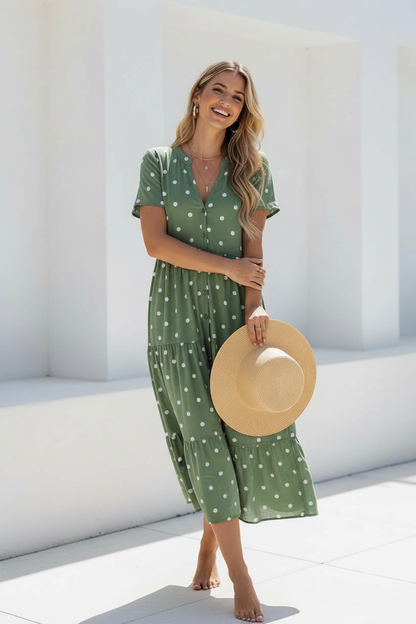 Kacey Polka Dot Midi Dress - Green