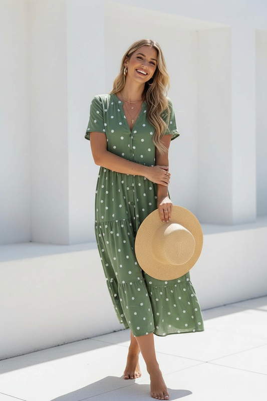 Kacey Polka Dot Midi Dress - Green
