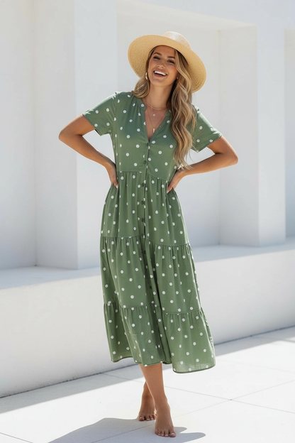 Kacey Polka Dot Midi Dress - Green