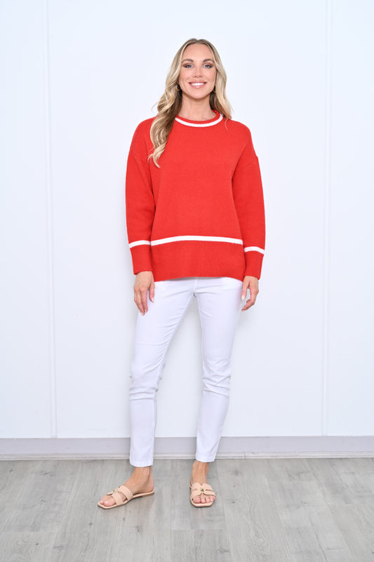 Romona Round Neck Knit Jumper - Red