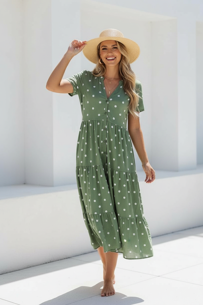 Kacey Polka Dot Midi Dress - Green