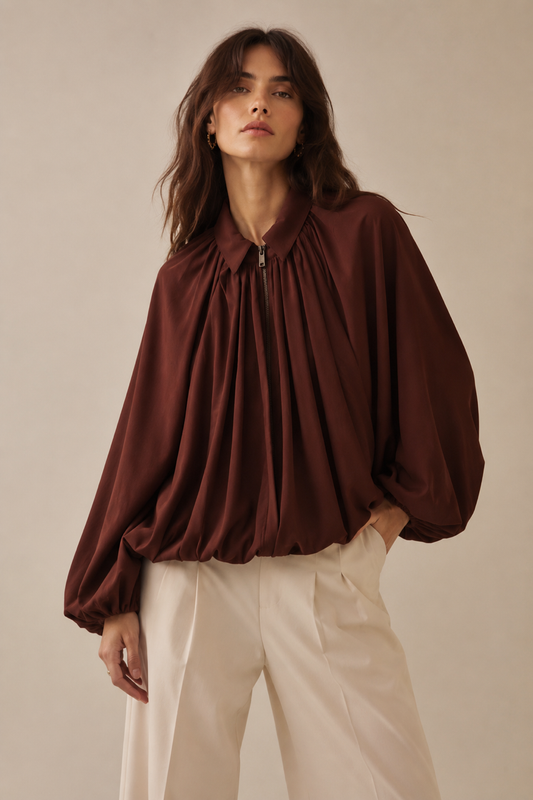 Drapey Zip Front Night Time Jacket - Wine
