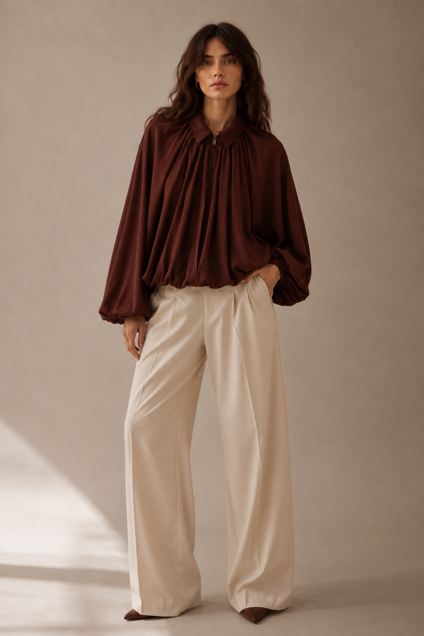 Drapey Zip Front Night Time Jacket - Wine