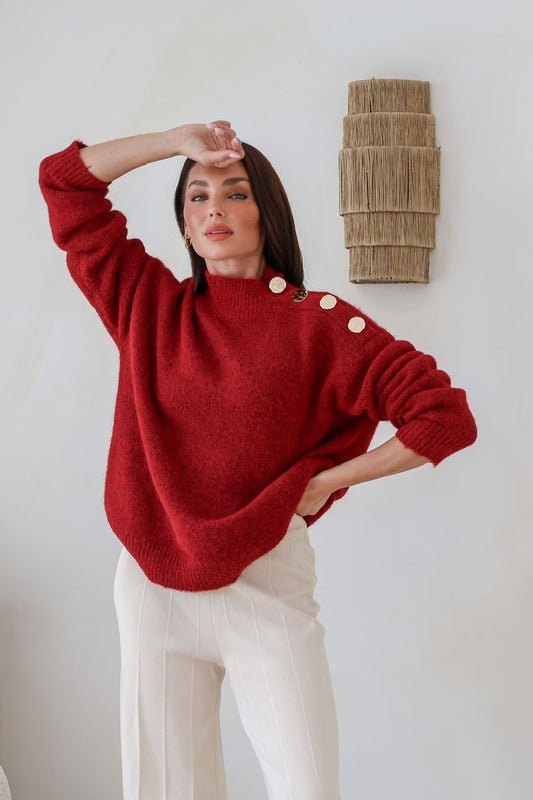 Roxx Gold Button Knit - Wine