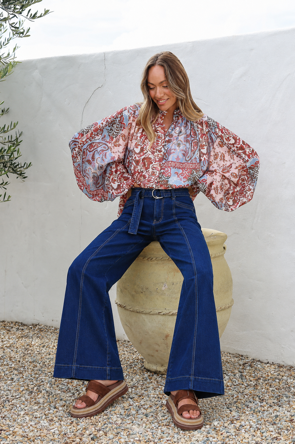 Indiana Stretch Wide Leg Denim Jean - Indigo Blue