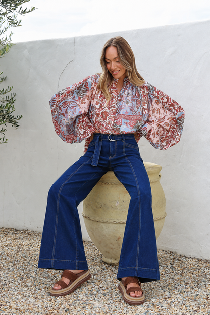 Indiana Stretch Wide Leg Denim Jean - Indigo Blue
