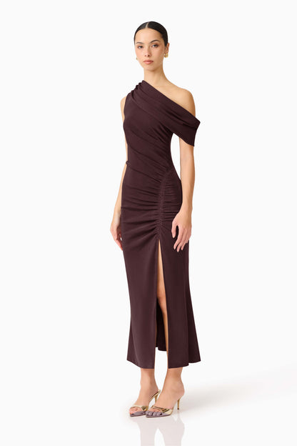 Elliatt Simone One Shoulder Maxi Dress - Chocolate