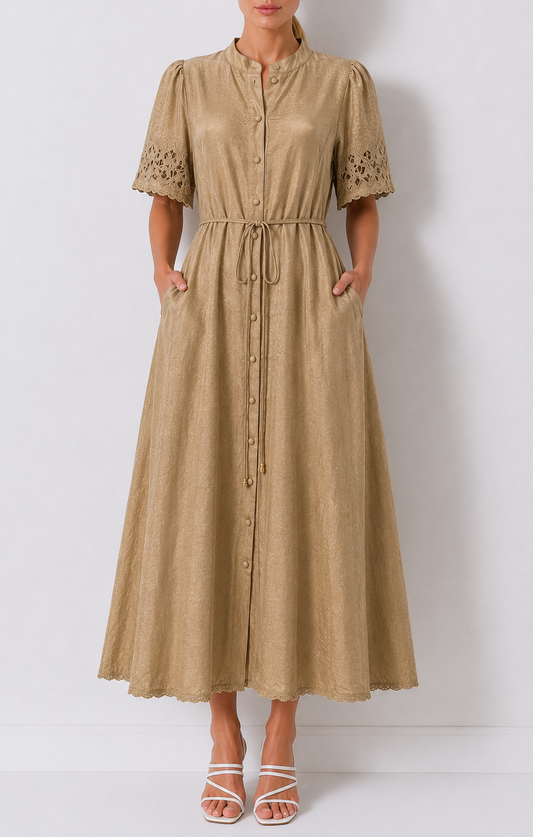 Little Lady Lace Dress - Tan