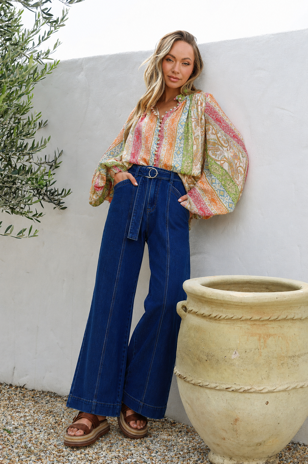 Indiana Stretch Wide Leg Denim Jean - Indigo Blue