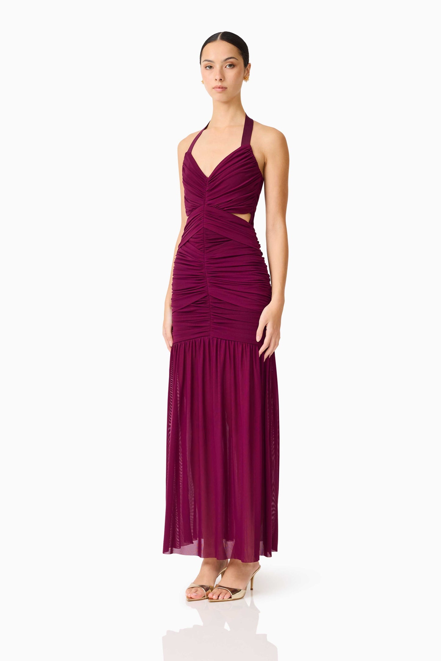 Elliatt Elena Halter Neck Gown - Plum Red