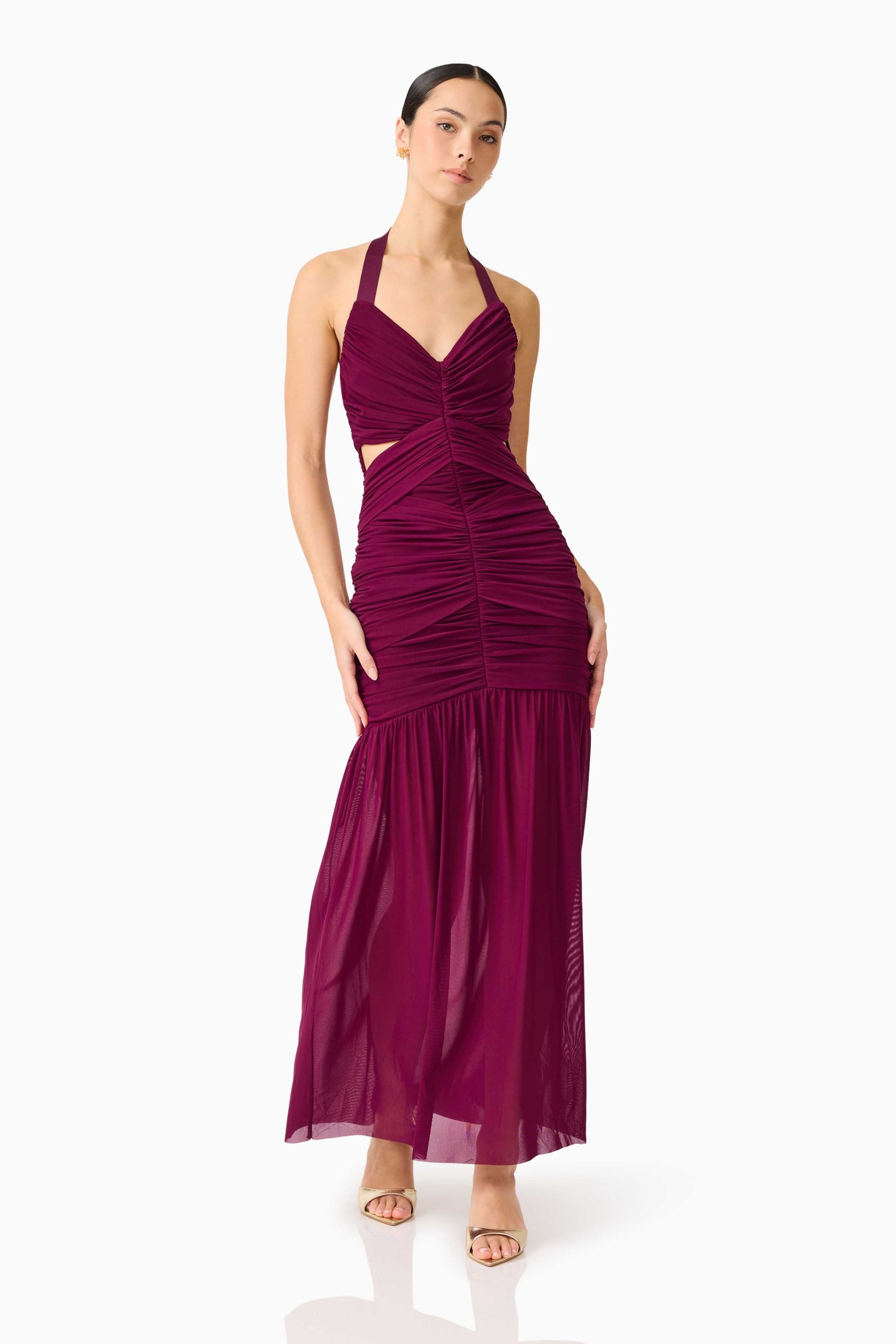 Elliatt Elena Halter Neck Gown - Plum Red