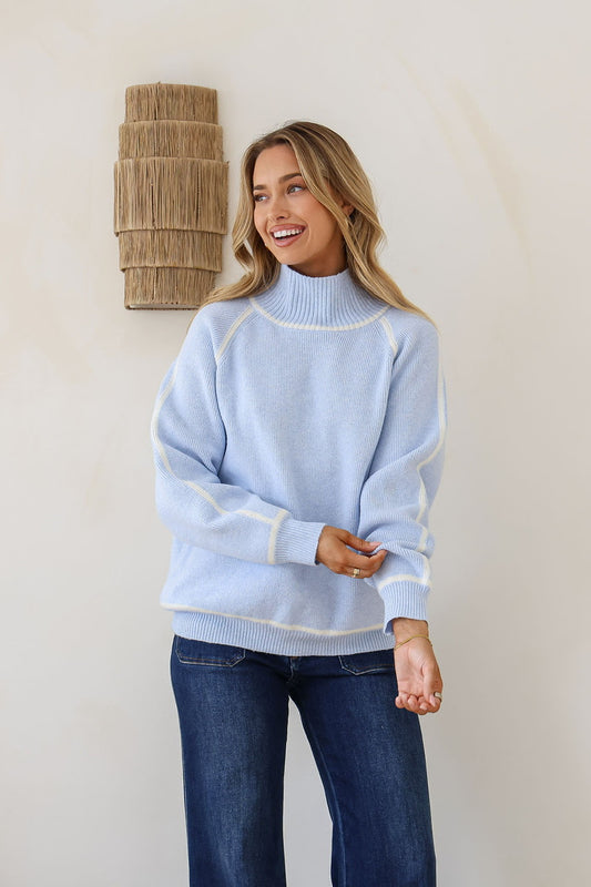Cameron Roll Neck Knit - Blue/White