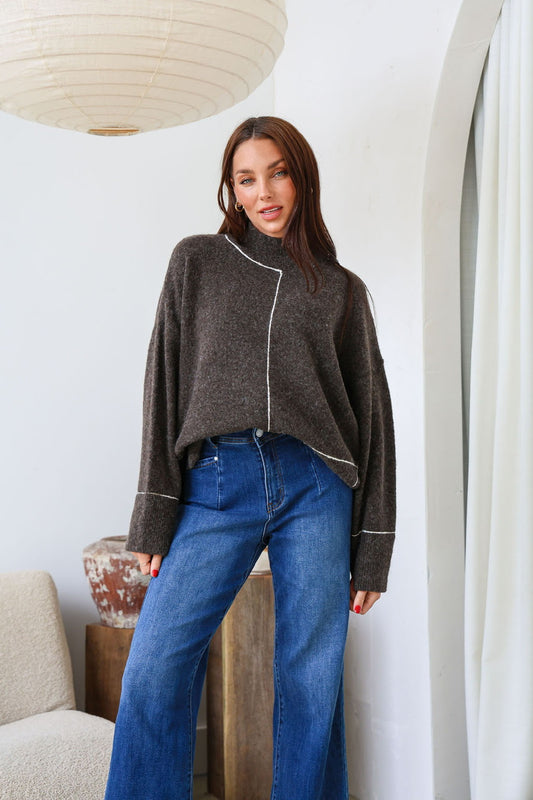 Inferno Contrast Trim Knit - Chocolate