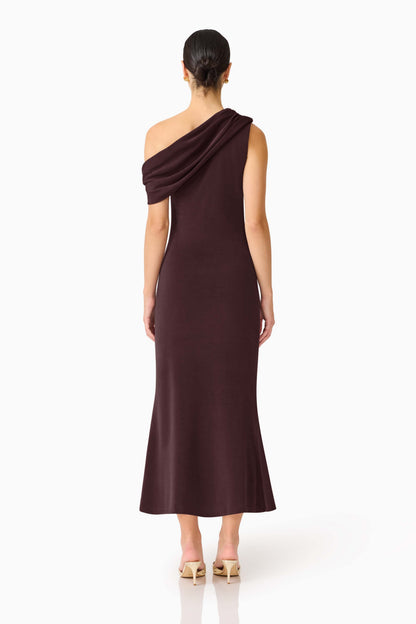Elliatt Simone One Shoulder Maxi Dress - Chocolate