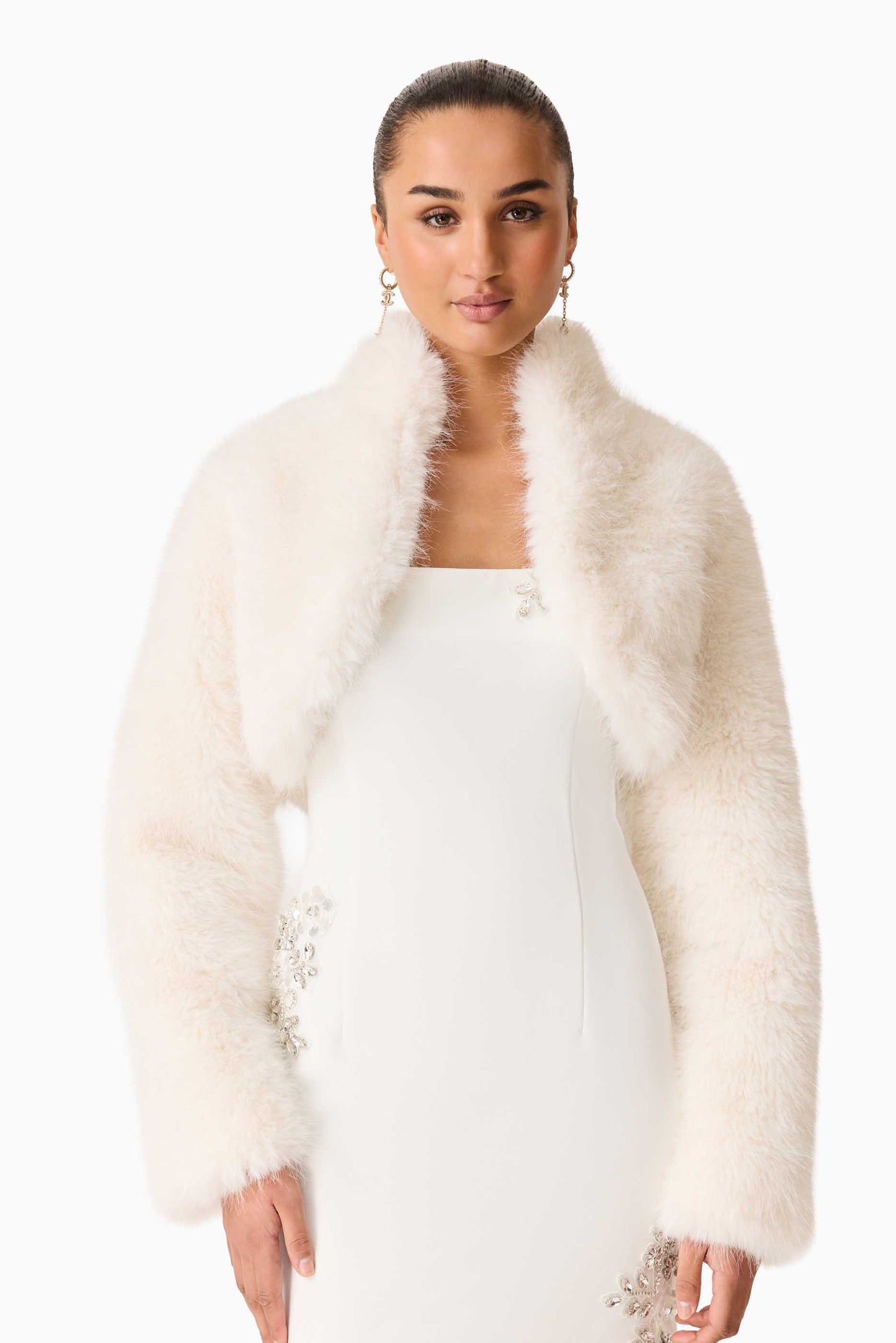 Elliatt Lucyna Faux Fur Cropped Long Sleeve Jacket