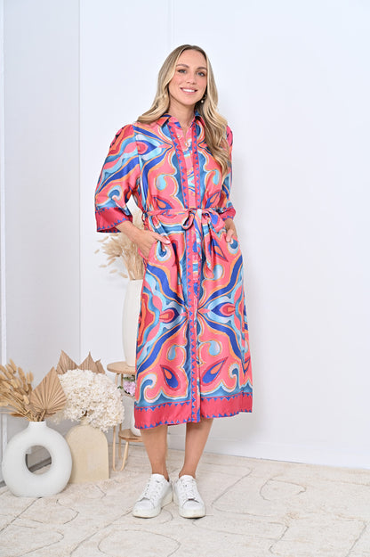 Kathleen Midi Dress - Pink Multi