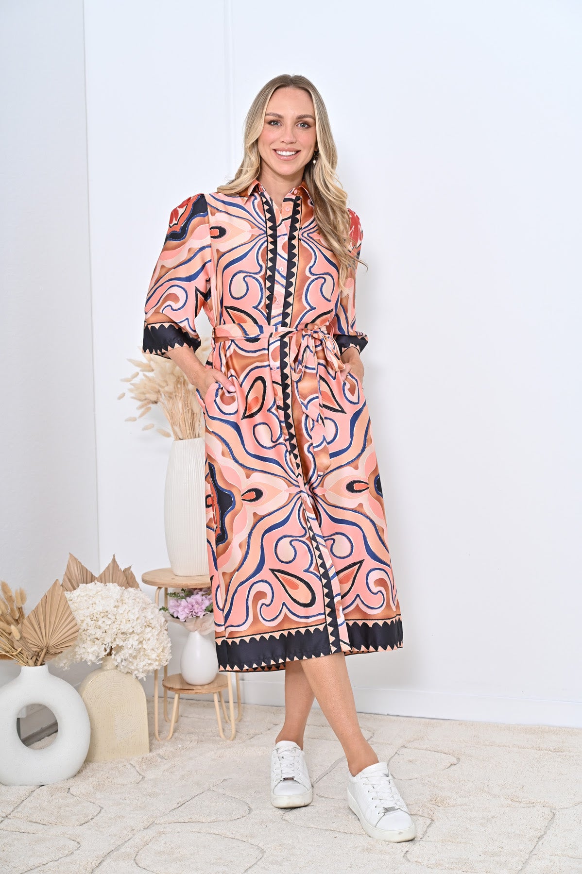 Kathleen Midi Dress - Rust Multi