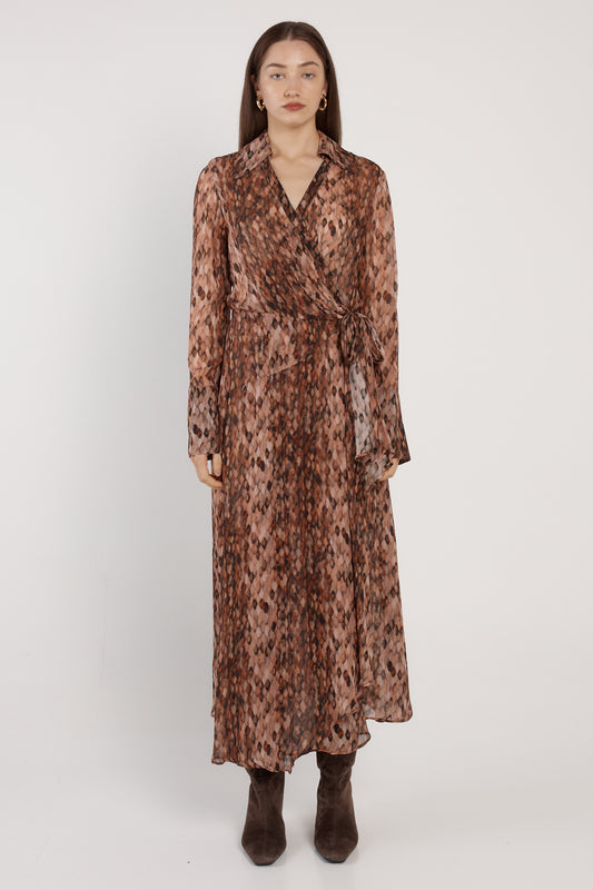 Fate & Becker Isla Wrap Dress - Brown Snake Print