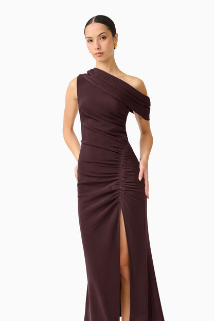 Elliatt Simone One Shoulder Maxi Dress - Chocolate
