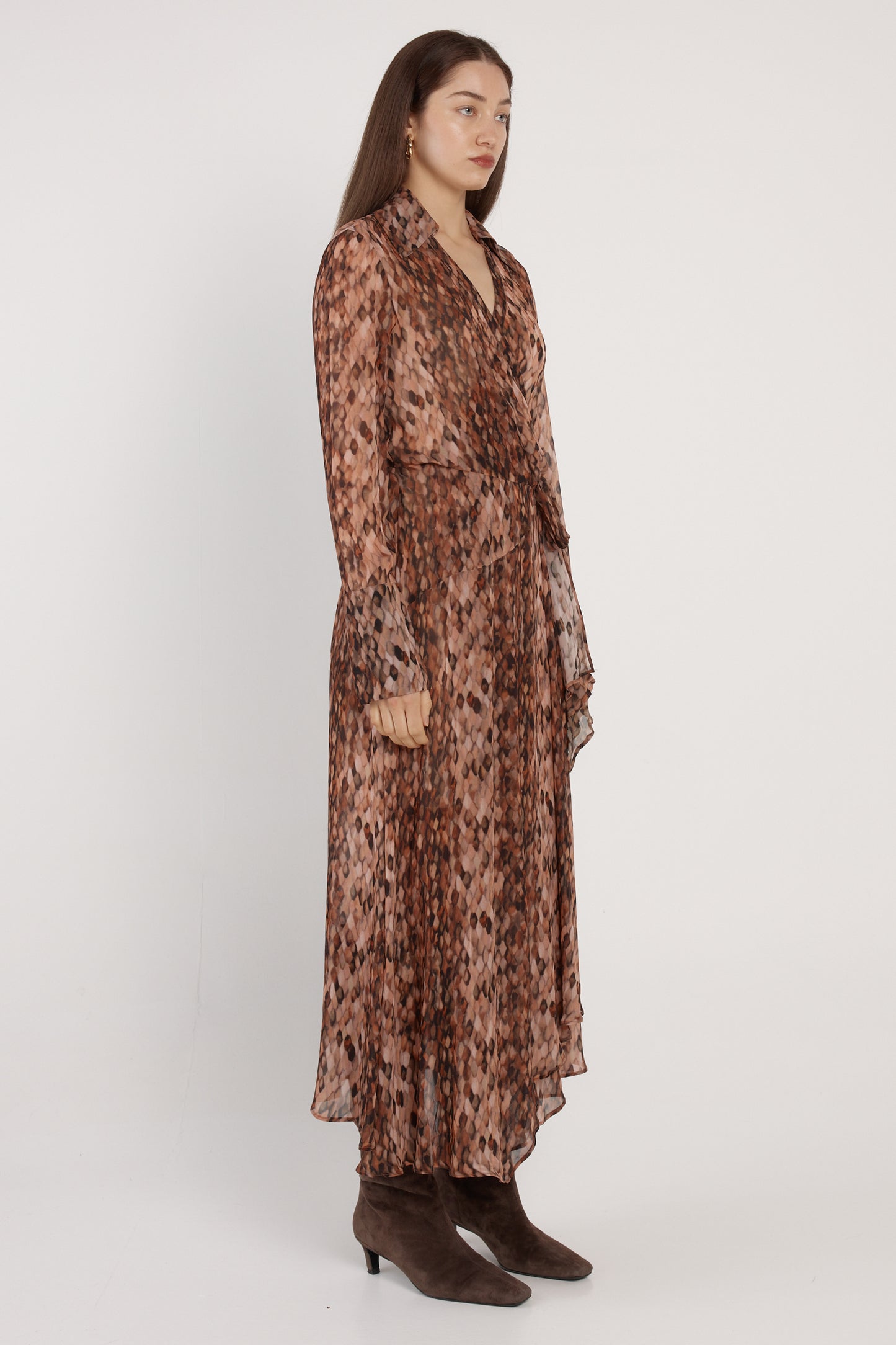 Fate & Becker Isla Wrap Dress - Brown Snake Print