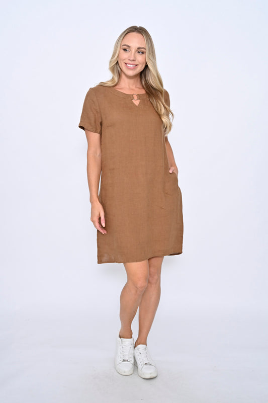 Peta Linen Mini Dress - Tan