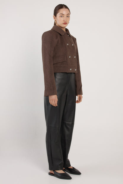 Fate & Becker Devyn Wool Blend Cropped Jacket - Chocolate Brown