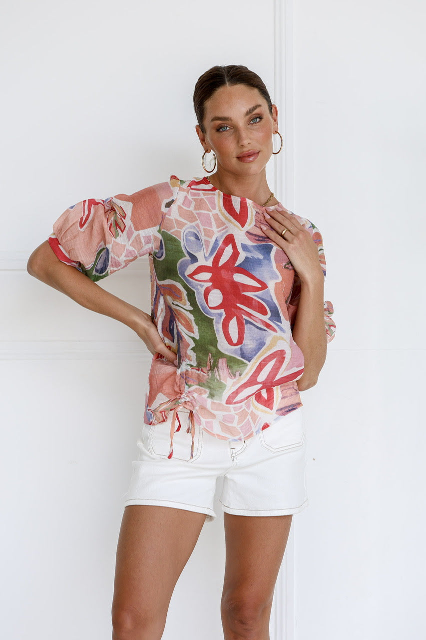 Luna Drawstring Blouse - Red