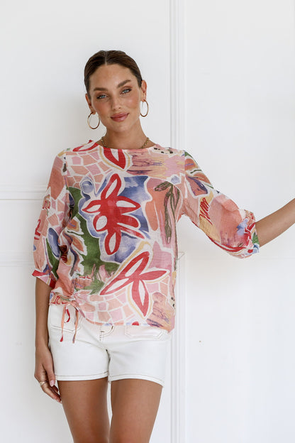 Luna Drawstring Blouse - Red