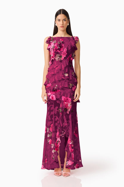 Elliatt Eleanora Ruffle Gown - Raspberry