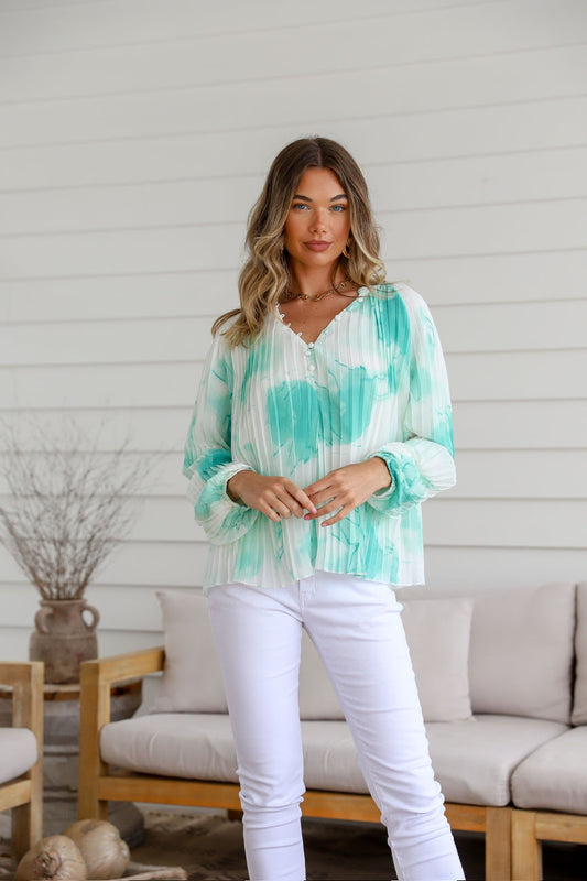 Geneva Pleat Front Top - Green