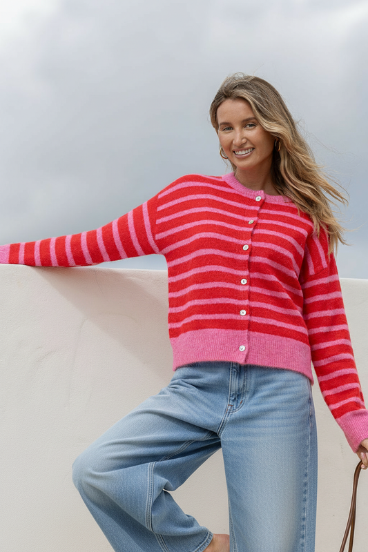 Zara Button Cardi - Pink/Red