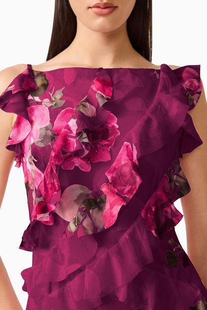 Elliatt Eleanora Ruffle Gown - Raspberry
