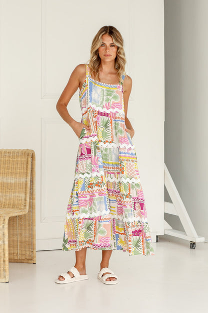 Castaway Ric Rac Maxi Dress - Mulit Pink