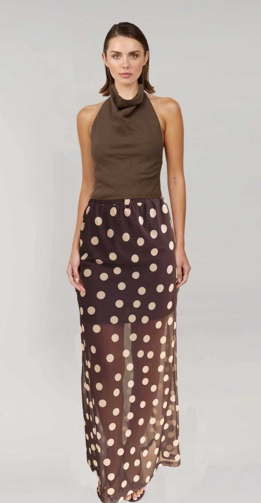Avery Maxi Skirt - Brown/White Spot