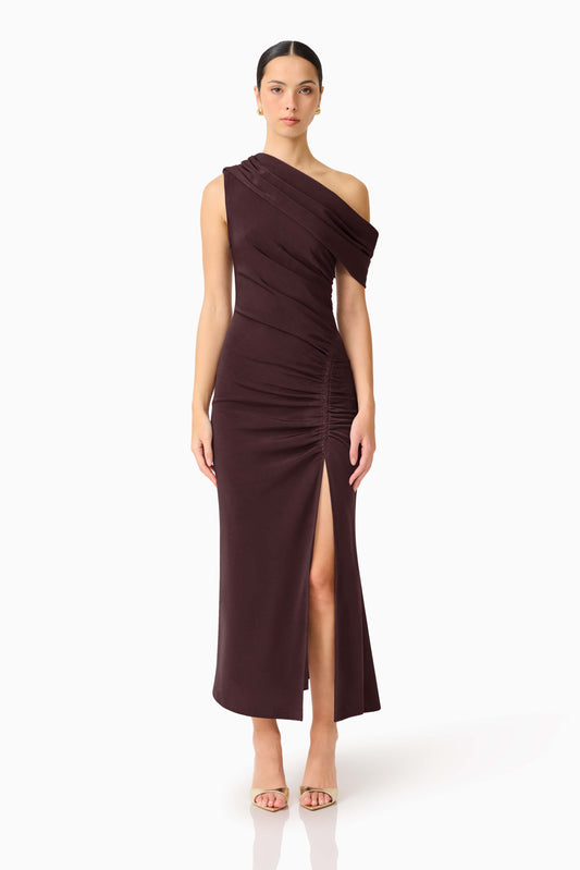 Elliatt Simone One Shoulder Maxi Dress - Chocolate