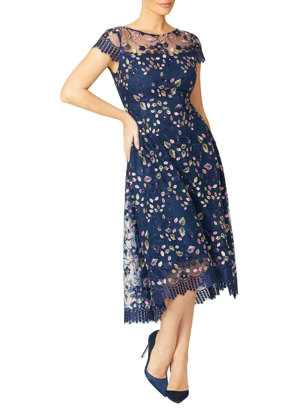 Anthea Crawford Stellar Embroidered A-Line Dress - Navy