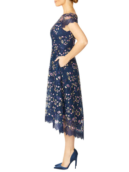Anthea Crawford Stellar Embroidered A-Line Dress - Navy