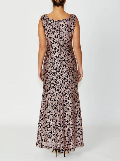 Anthea Crawford Elisa Lace Cowl Neck Gown - Navy/Musk