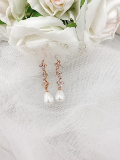 Chrysalini CZ & Pearl Earring - Rose Gold